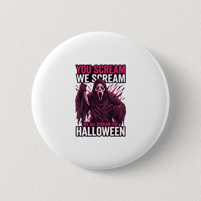 Du skriker vi Halloween Ghostface Blodig kniv Knapp (Framsida)