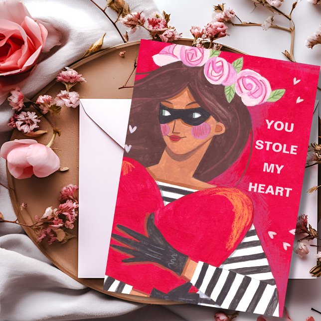Du slår mitt hjärta Alla hjärtans dag Hälsning Kort (You Stole My Heart Valentine's Day Greeting Card)