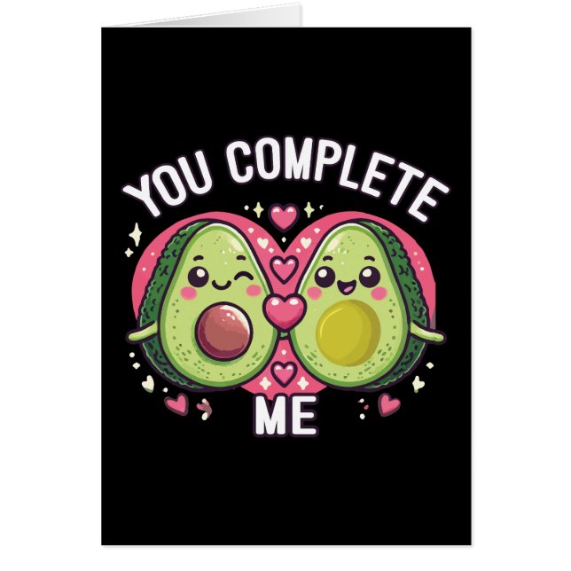 Du slutför mig - Cute Avocado Couple Hälsningskort (Framsidan)