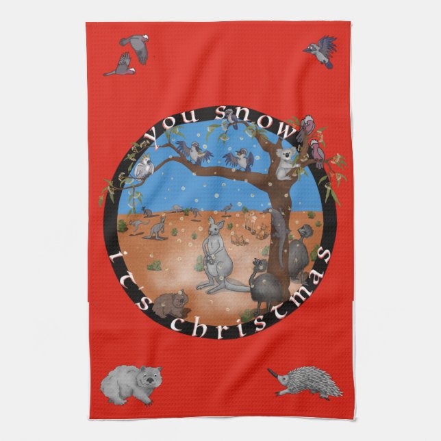 Du snö dess jul - Aussie outback-tehandduken Kökshandduk (Vertikal)