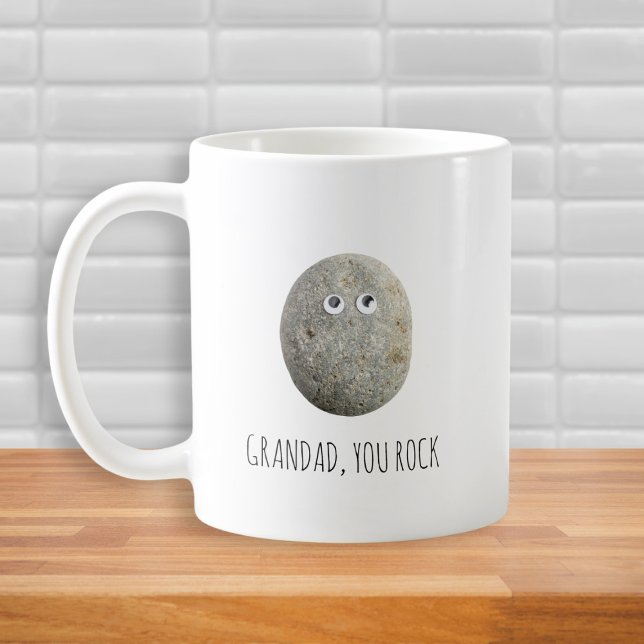 Du Sten lustig fars dag Kaffemugg (Coffee Mug with simple typography reads "Grandad, You Rock" with a funny photo of a rock)