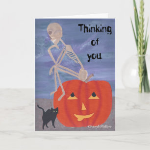 Du tänker på Skeleton Pumpkin Halloween-kort Kort