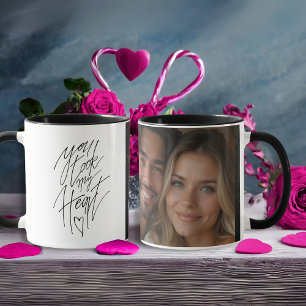 Du tog mitt Heart Romantic Black-foto Mugg