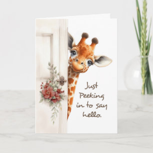 Du tror att du säger hej Giraffe Peeking runt dörr Kort