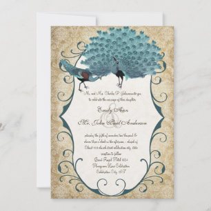Du väljer Background Färg -Damask Peacock Inbjudningar