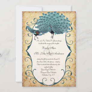 Du väljer Background Färg -Damask Peacock Inbjudningar