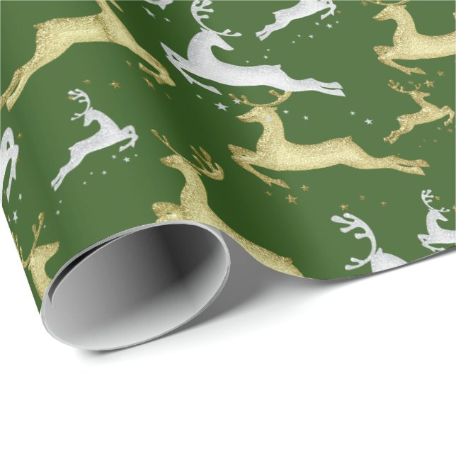 DU VÄLJER BAKGRUND FÄRG Silver och Guld Hjort Presentpapper (Rullad Hörn)