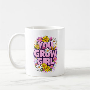 Du Växer Tjej - Livlig Blommig Motiverande Citat Kaffemugg