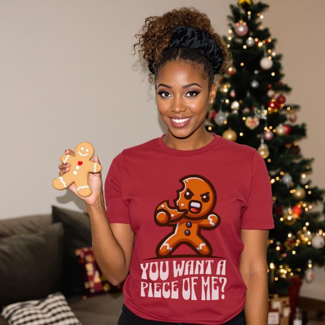 Du vill ha en Biet Pepparkaksgubbe Funny Julafton T Shirt (You Want a Piece of Me Gingerbread Man Funny Xmas T-Shirt.)