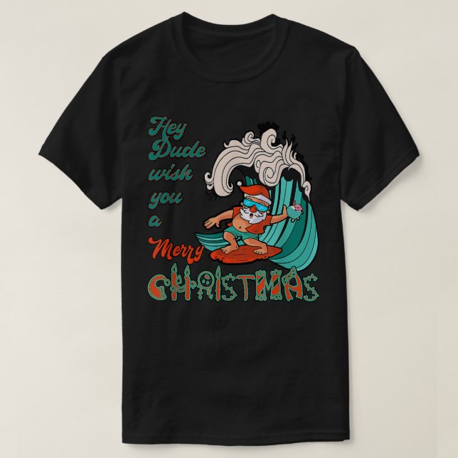 Du vill ha en God jul Santa Surfing T Shirt (Design framsida)