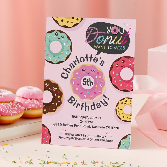 Du vill inte missa - Iced Donut-Födelsedagsfesten Inbjudningar (You Donut Want to Miss - Iced Donut Birthday Party Invitation)