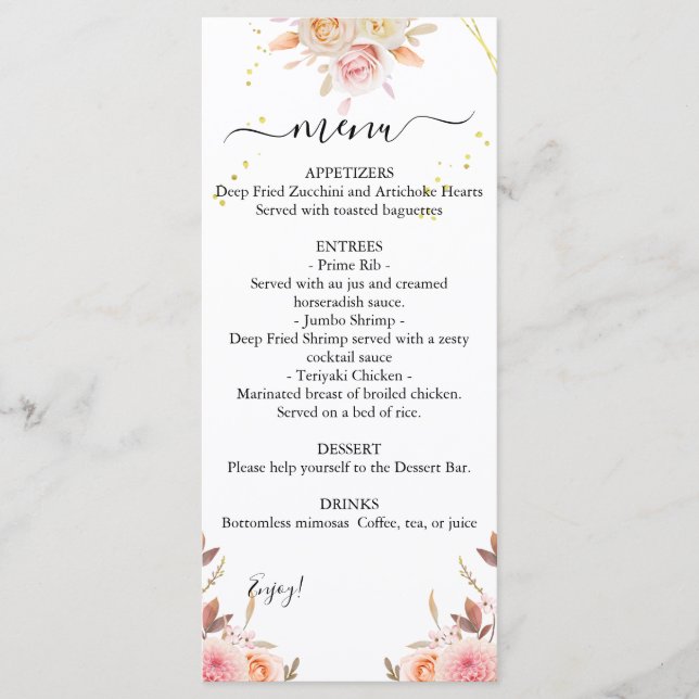 Dual Dahlia & Ro Bröllop Menu Meny (Framsida)