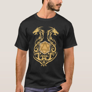 Dual Dragons Emblem D20 Dice Rpg Tabletop Gamer T Shirt