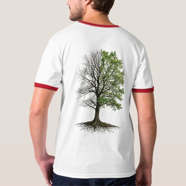 Dual Nature Tree of Life Split Design T Shirt (Baksida)