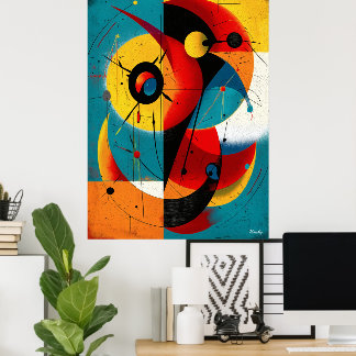 Dual Orbit – Mid-Century Geometric Symmetry Wall  Poster