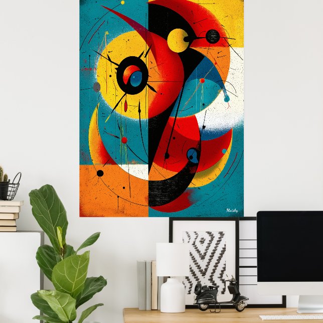 Dual Orbit – Mid-Century Geometrisk Symmetri Vägg  Poster (Hemmakontoret)