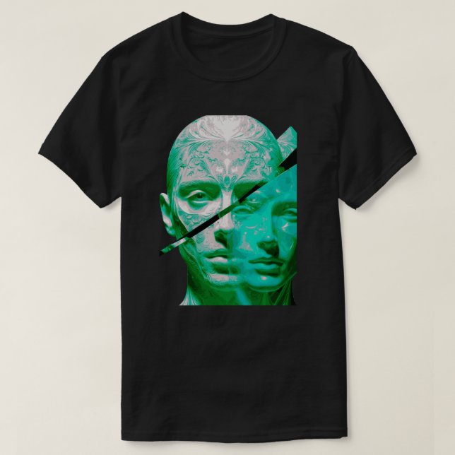 Dual Perception Textured Porträtt Konst-Abstrakt  T Shirt (Design framsida)