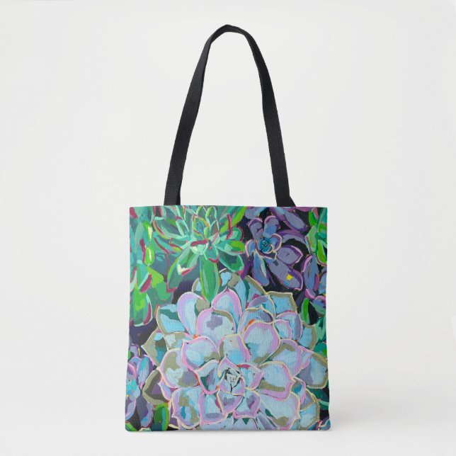 Dual-sided tote bag featuring a succulent bouquet tygkasse (Framsida)
