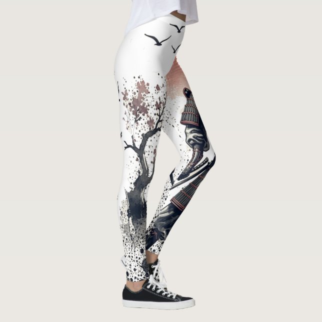 Dual Sword Samurai Warrior Ink Art Leggings (Höger)