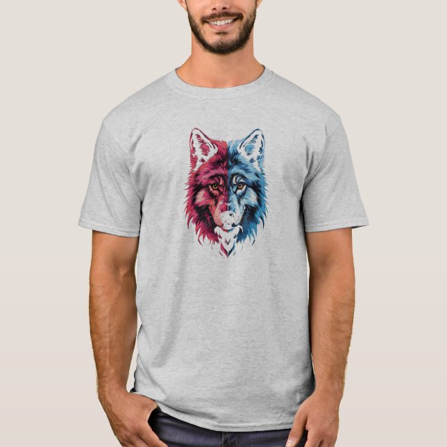 Duality Varg - Red and Blue Spirit Art T Shirt (Framsida)