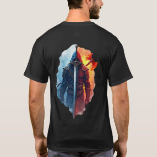 Duality Warrior - Fire & Ice Knight Fantasy Design T Shirt