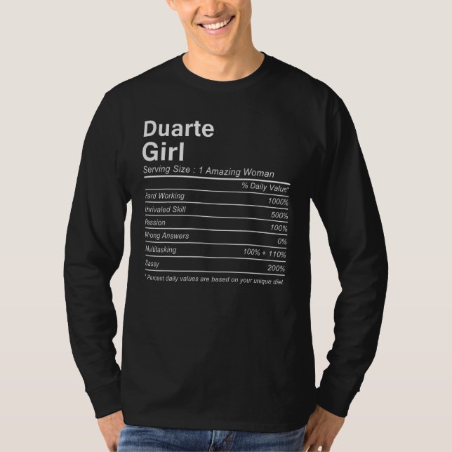 DUARTE GIRL CA CALIFORNIA Nutrition Facts  City Ho T Shirt (Framsida)