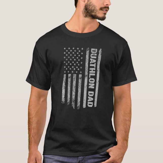 Duathlon Pappa Amerika USA USA Flagga Patriot Vint T Shirt (Framsida)
