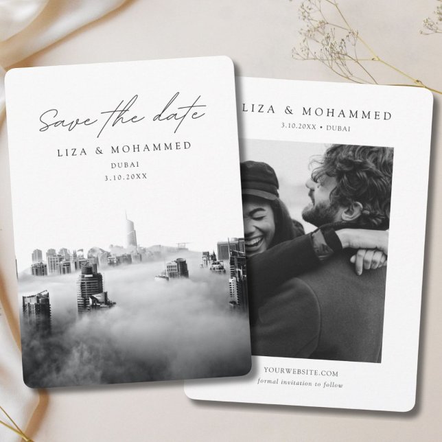 Dubai Bröllop spara datum Black & White Classy Inbjudningar (Dubai Wedding Save the Date Black & White Classy Invitation
)
