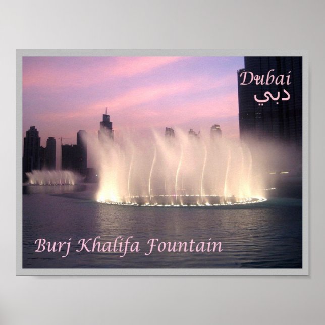 Dubai - Burj Khalifa Fontän Poster (Framsidan)