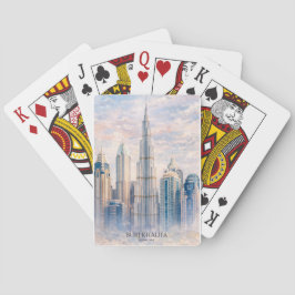 Dubai Burj Khalifa Lyxig Stad Siluett Akvarell Casinokort
