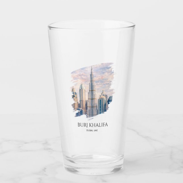 Dubai Burj Khalifa Lyxig Stad Siluett Vattenfärg Glaskopp (Framsida)
