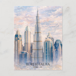 Dubai Burj Khalifa Lyxig Stad Siluett Vattenfärg Helg Vykort