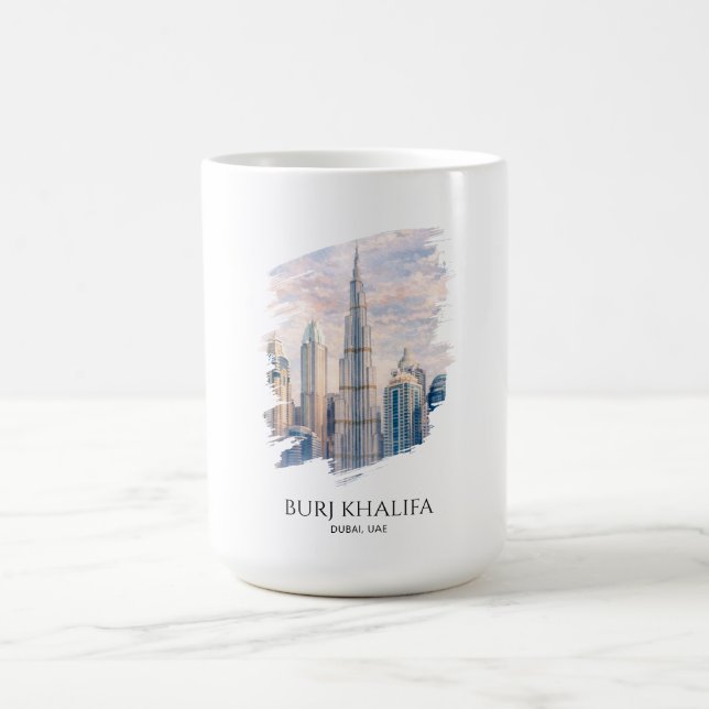 Dubai Burj Khalifa Lyxig Stad Siluett Vattenfärg Kaffemugg (Center)