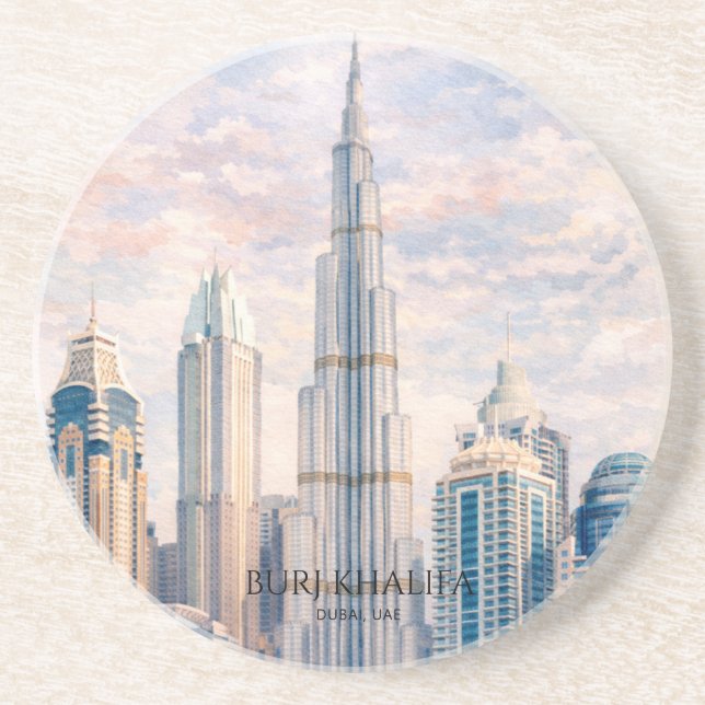 Dubai Burj Khalifa Lyxig Stad Siluett Vattenfärg Underlägg (Framsidan)