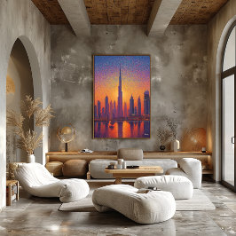 Dubai Burj Khalifa Punktualism Stadssiluett Solned Poster