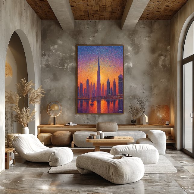 Dubai Burj Khalifa Punktualism Stadssiluett Solned Poster (Skapare uppladdad)