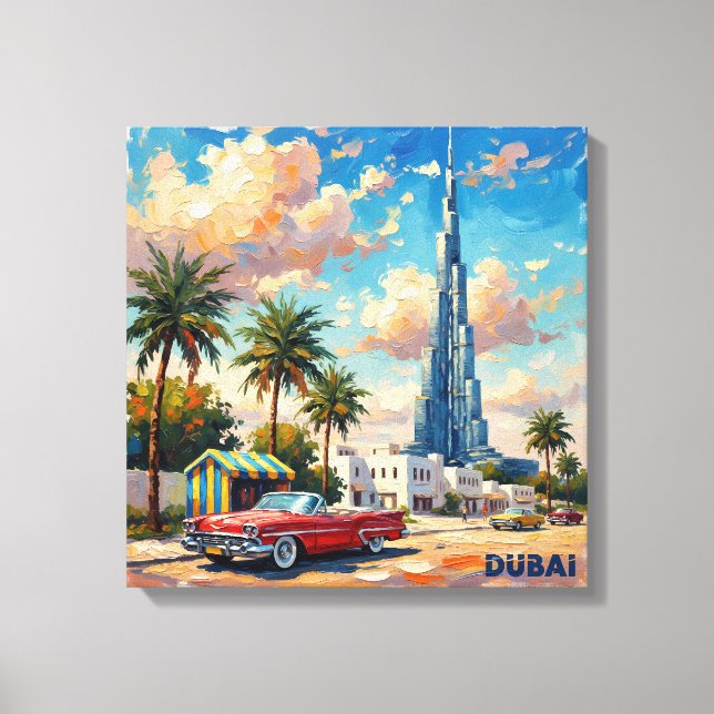 Dubai Burj Khalifa Vintage Scene Stretched Canvas (Framsida)