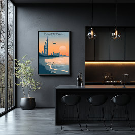 Dubai Dusk - Burj Al Arab Silhouette vid havet Poster