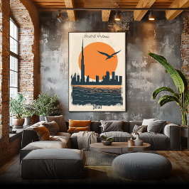 Dubai Dusk - Minimalistiska Silhuettreflektioner Poster