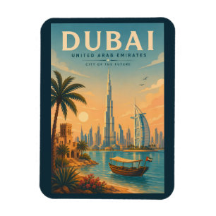 Dubai Förenade Arabemiraten Illustration Resa Kons Magnet