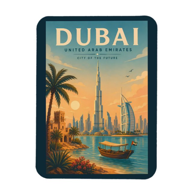 Dubai Förenade Arabemiraten Illustration Resa Kons Magnet (Vertikal)
