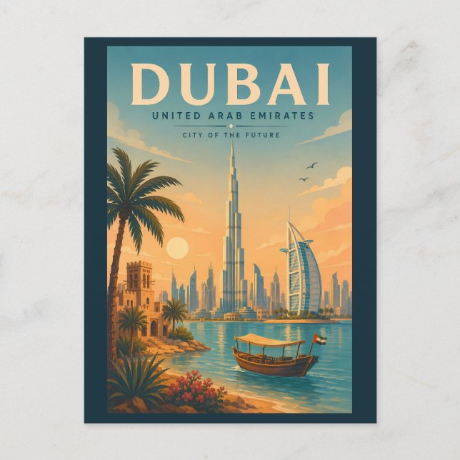 Dubai Förenade Arabemiraten Illustration Resa Kons Vykort (Framsida)