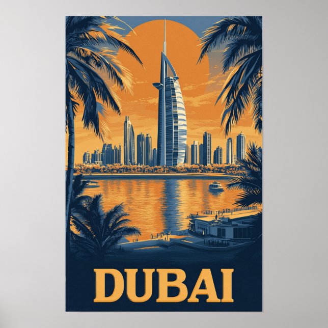 Dubai Förenade Arabemiraten Illustration Travel Poster (Framsidan)