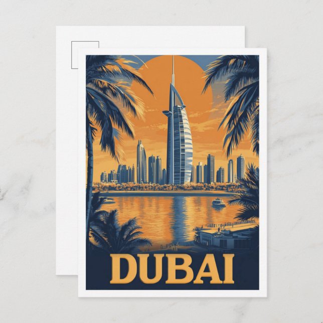 Dubai Förenade Arabemiraten Illustration Travel Vykort (Fram/baksida)