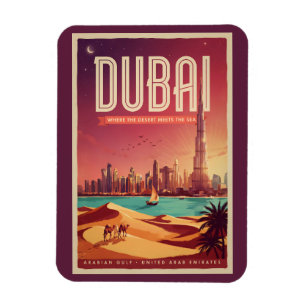 Dubai Förenade Arabemiraten Natt Siluett Illustrat Magnet
