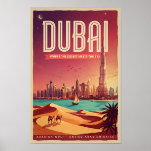 Dubai Förenade Arabemiraten Natt Siluett Illustrat Poster