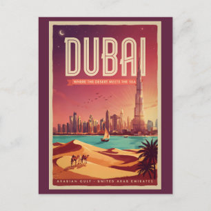 Dubai Förenade Arabemiraten Natt Siluett Illustrat Vykort