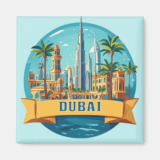 🧲 Dubai Förenade Arabemiraten Resa Souvenir 🏙️ Magnet (Framsidan)