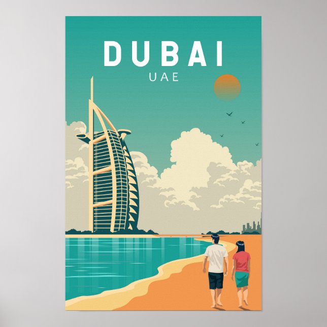 Dubai Förenade Arabemiraten Retro Resa Konst Poster (Framsidan)