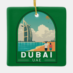 Dubai Förenade Arabemiraten Retro Travel Art Julgransprydnad Keramik